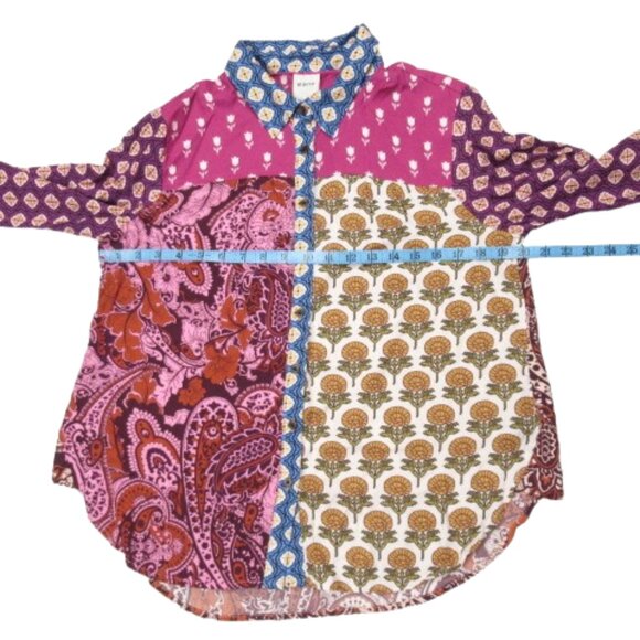 Anthropologie Maeve Paz Alida Contrast Buttondown Shirt Raspberry M Petite MP - Picture 6 of 12